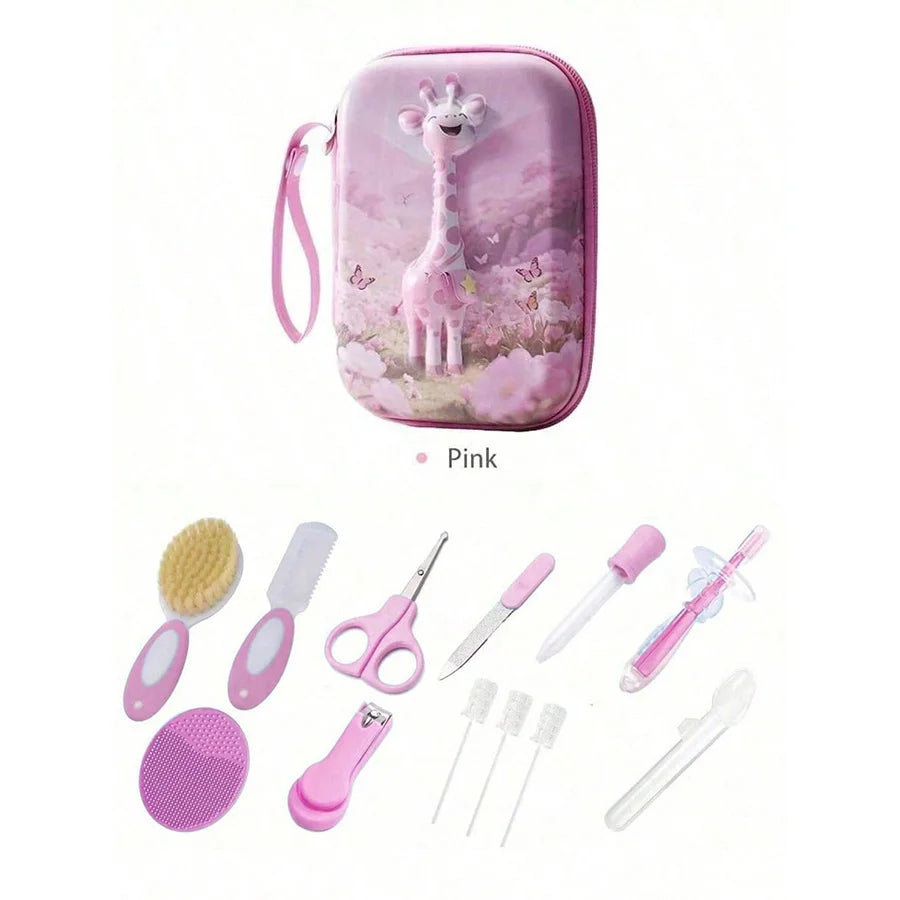 New 12pcs Healthcare Kit with Cartoon Case-Grooming Set with Nail Clipper,Comb Brush,Nose Cleaner&More,Perfect Personal Care Set