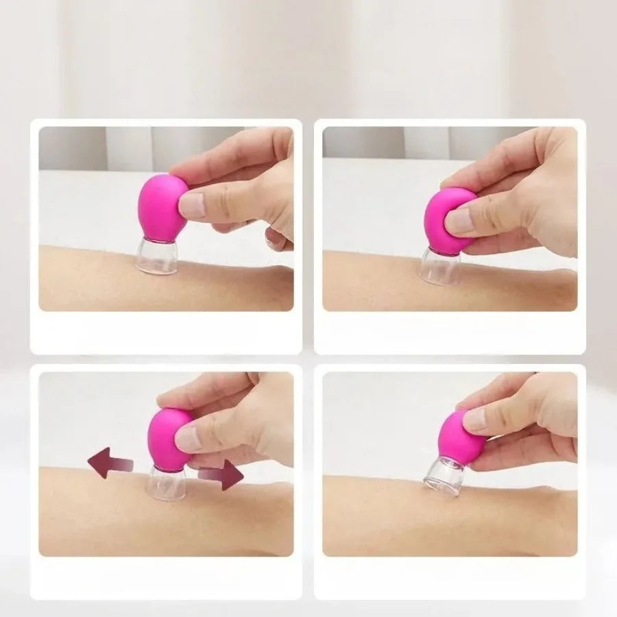 3pc Facial Cupping Device, Available All Over The Body, Soft Silicone Head, Vacuum Suction Massage, Portable Personal Care Tool.