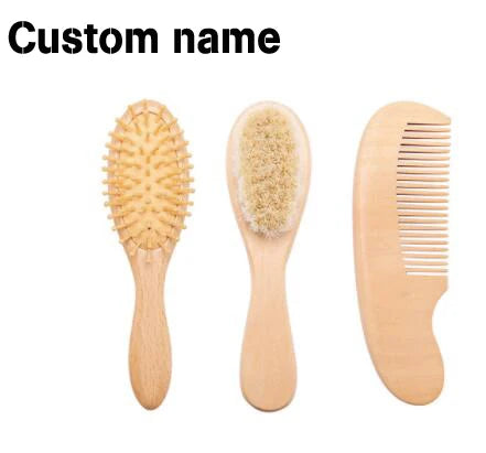 Personalized Baby Comb Girl Bathing Comb Baby Care Hair Brush Pure Natural Wool Wood Comb Newborn Massager DIY Gift
