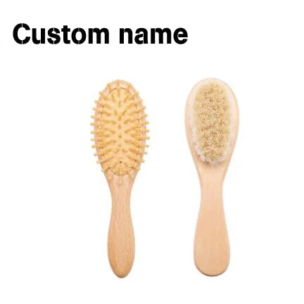 Personalized Baby Comb Girl Bathing Comb Baby Care Hair Brush Pure Natural Wool Wood Comb Newborn Massager DIY Gift