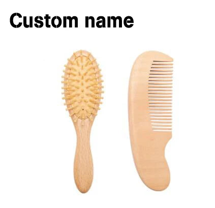 Personalized Baby Comb Girl Bathing Comb Baby Care Hair Brush Pure Natural Wool Wood Comb Newborn Massager DIY Gift