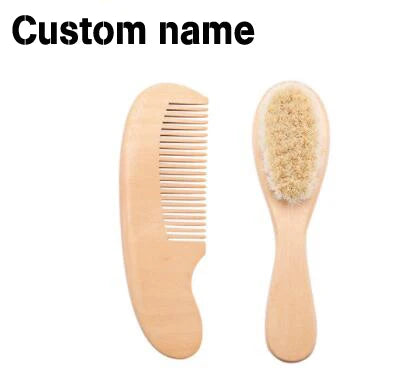 Personalized Baby Comb Girl Bathing Comb Baby Care Hair Brush Pure Natural Wool Wood Comb Newborn Massager DIY Gift