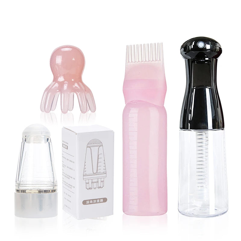 Hair Care Set 4 in 1 Hair Spray Bottle Scalp Massager Hair Oil Applicator Shampoo Brush Hair Care Tools for All Hair Types