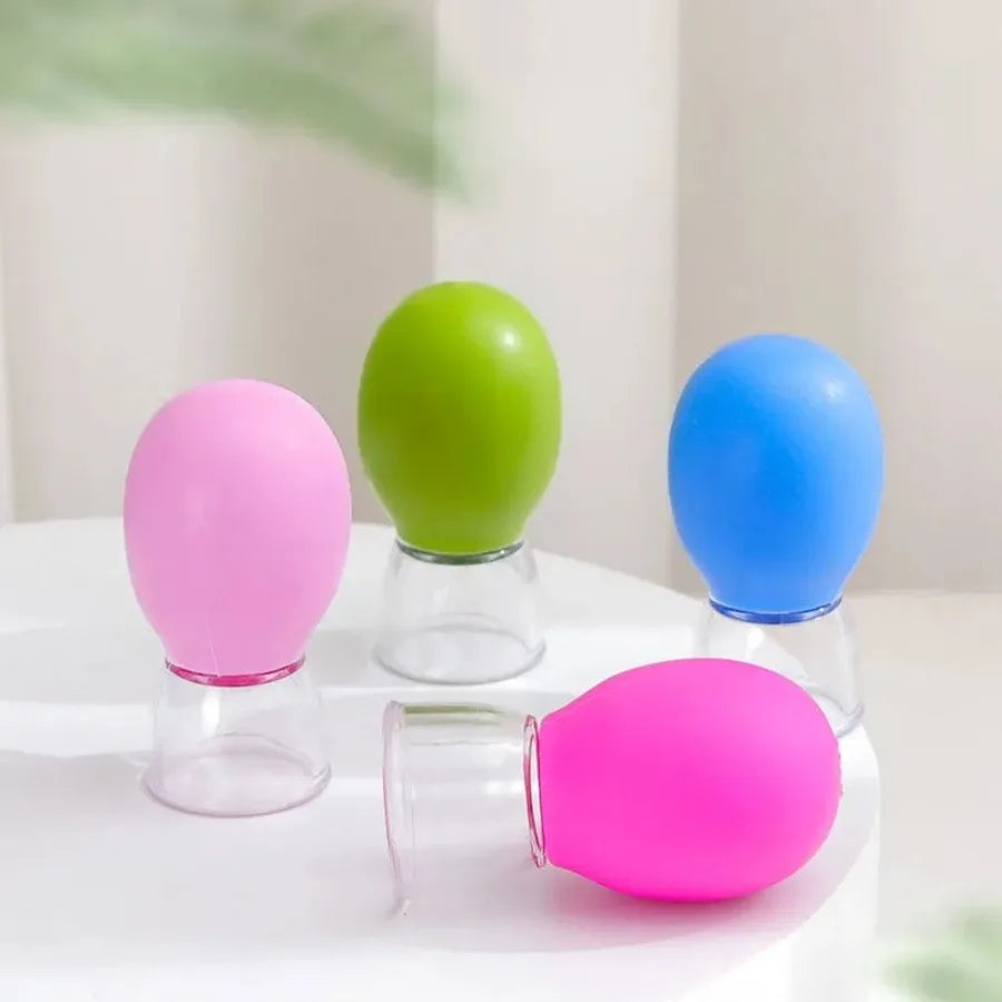 3pc Facial Cupping Device, Available All Over The Body, Soft Silicone Head, Vacuum Suction Massage, Portable Personal Care Tool.