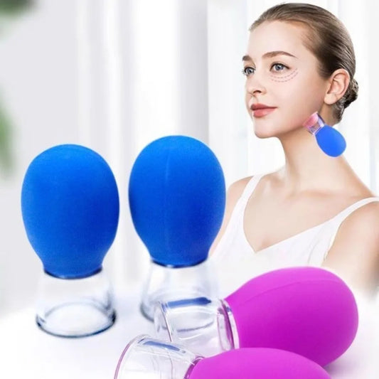 3pc Facial Cupping Device, Available All Over The Body, Soft Silicone Head, Vacuum Suction Massage, Portable Personal Care Tool.