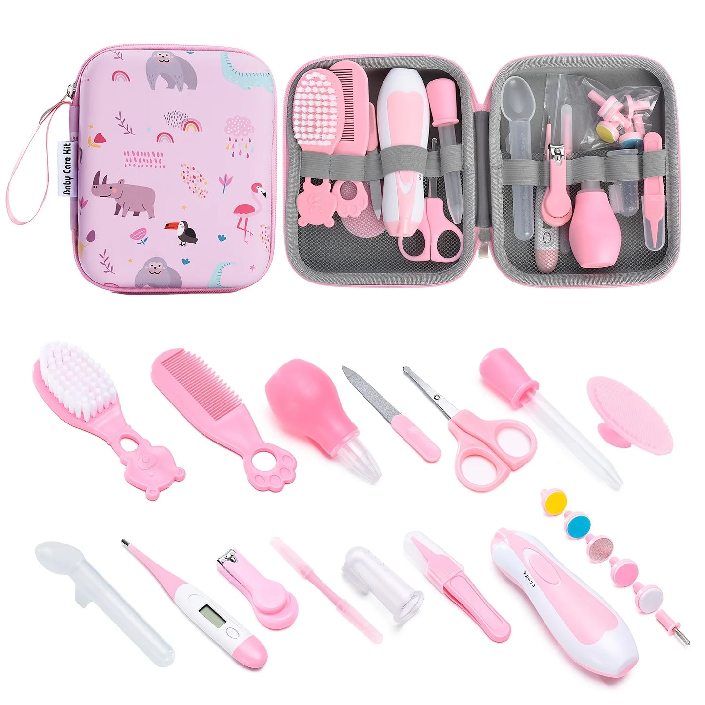 20pcs Healthcare Kit with Portable Case- Comprehensive Health & Grooming Set with Ear Spoon, Nail Clippers, Comb, Brushes & More