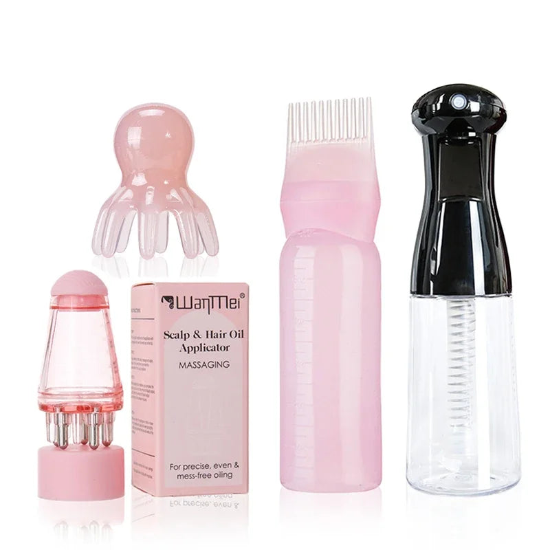 Hair Care Set 4 in 1 Hair Spray Bottle Scalp Massager Hair Oil Applicator Shampoo Brush Hair Care Tools for All Hair Types