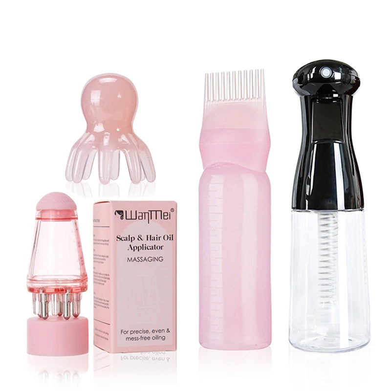 Hair Care Set 4 in 1 Hair Spray Bottle Scalp Massager Hair Oil Applicator Shampoo Brush Hair Care Tools for All Hair Types