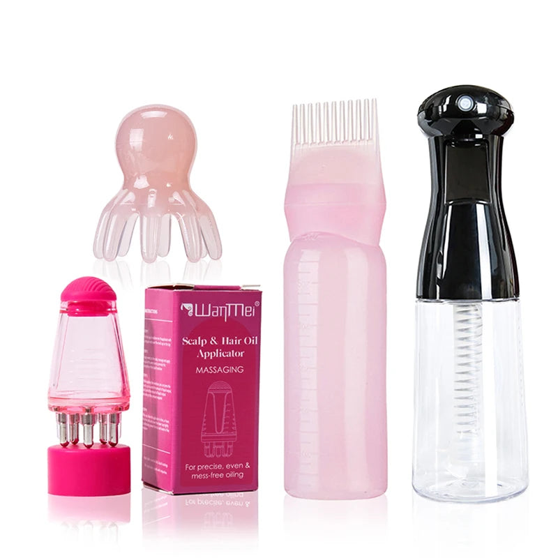 Hair Care Set 4 in 1 Hair Spray Bottle Scalp Massager Hair Oil Applicator Shampoo Brush Hair Care Tools for All Hair Types