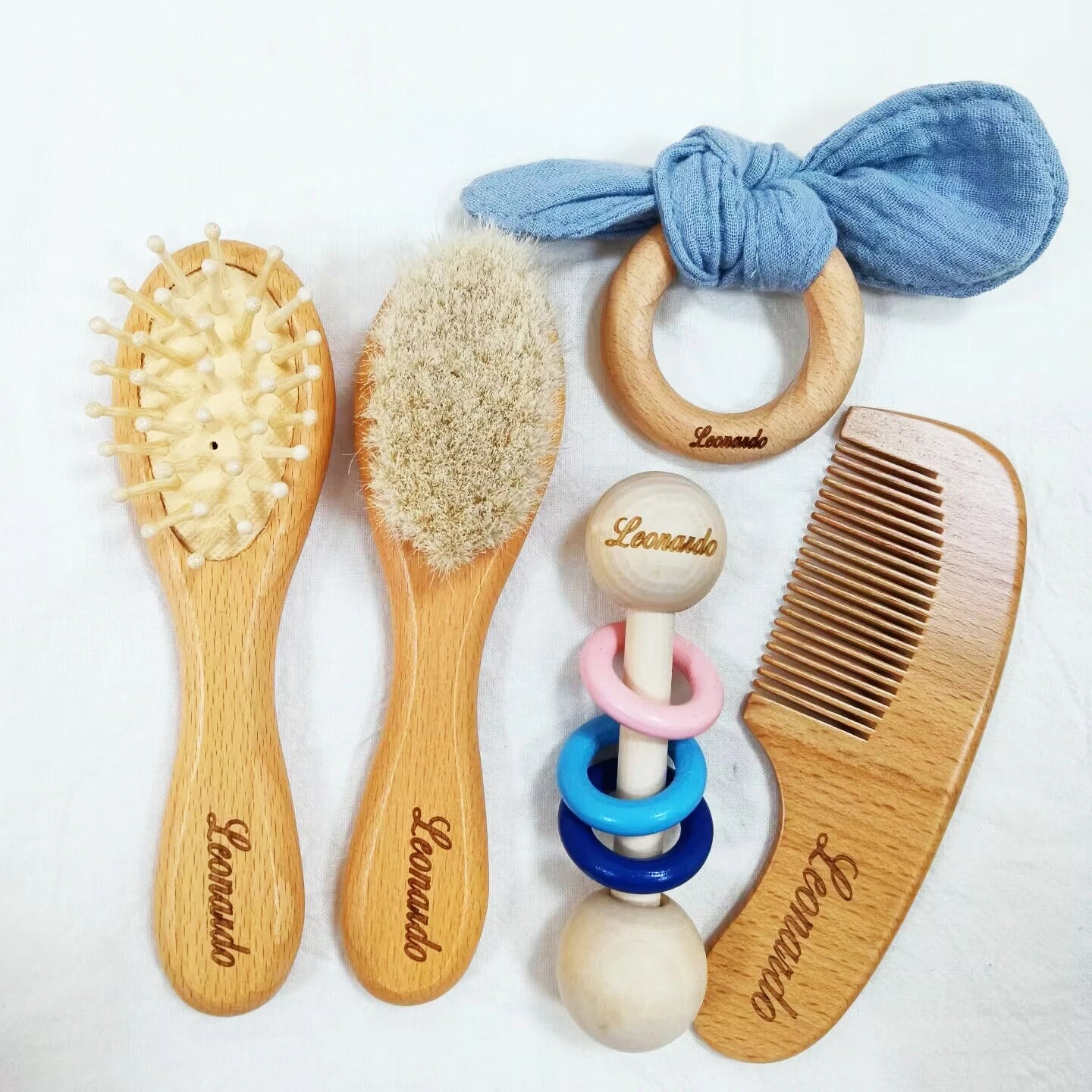 Personalized Baby Comb Girl Bathing Comb Baby Care Hair Brush Pure Natural Wool Wood Comb Newborn Massager DIY Gift