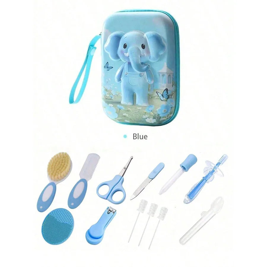 New 12pcs Healthcare Kit with Cartoon Case-Grooming Set with Nail Clipper,Comb Brush,Nose Cleaner&More,Perfect Personal Care Set