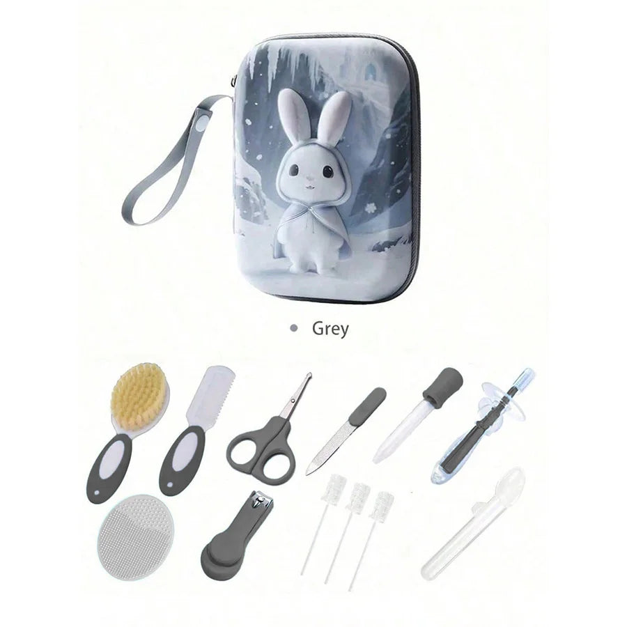 New 12pcs Healthcare Kit with Cartoon Case-Grooming Set with Nail Clipper,Comb Brush,Nose Cleaner&More,Perfect Personal Care Set